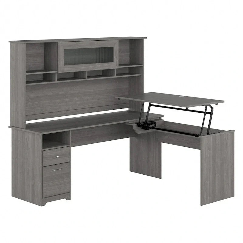 Bureau assis-debout en forme de L à 3 positions de 72 W avec huche, par Bush Furniture