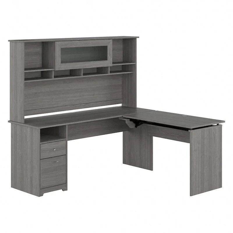 Bureau assis-debout en forme de L à 3 positions de 72 W avec huche, par Bush Furniture