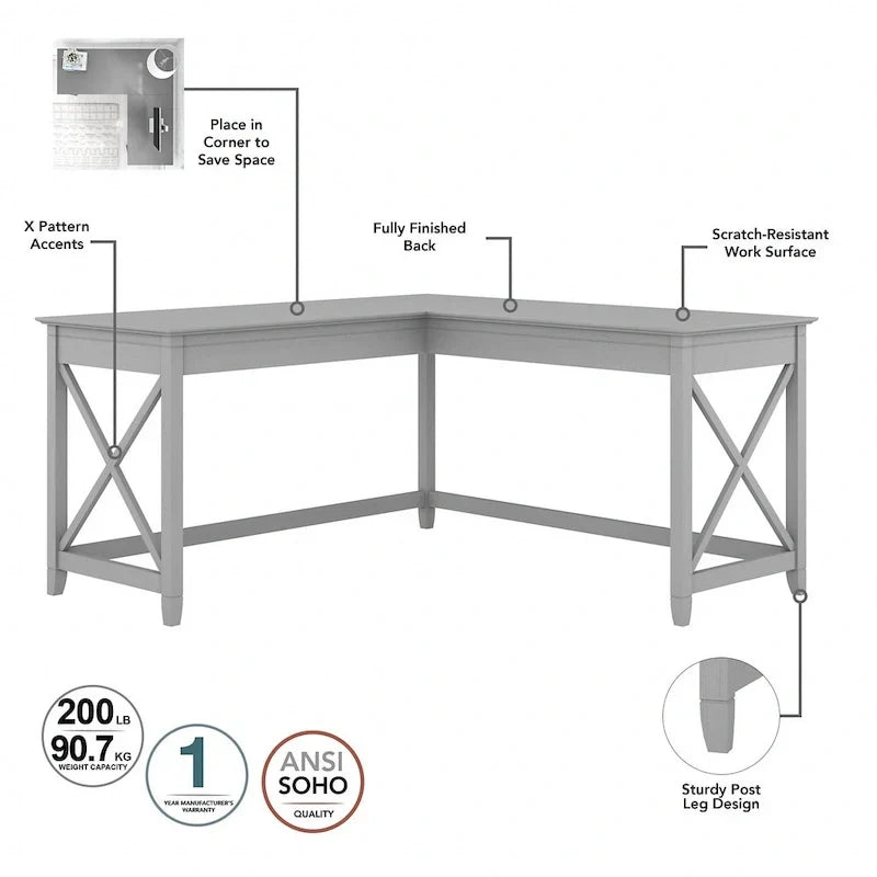 Bureau en L 60 W Key West avec classeur mobile de Bush Furniture