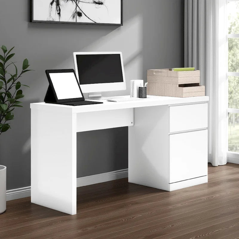 Bureau Onira, plateau rectangulaire de 152 cm avec tiroir, bois blanc