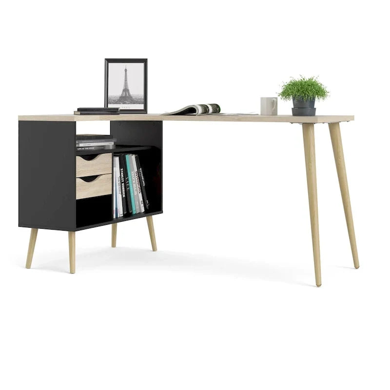 Bureau d'angle 2 tiroirs 3 étagères Carson Carrington Kristiansund