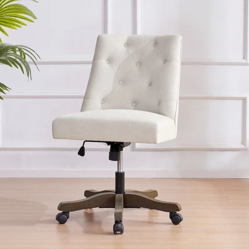 Chaise de bureau pivotante rembourrée, chaise de bureau à domicile sans accoudoirs, chaise d'ordinateur réglable en hauteur avec roulettes pour l'étude