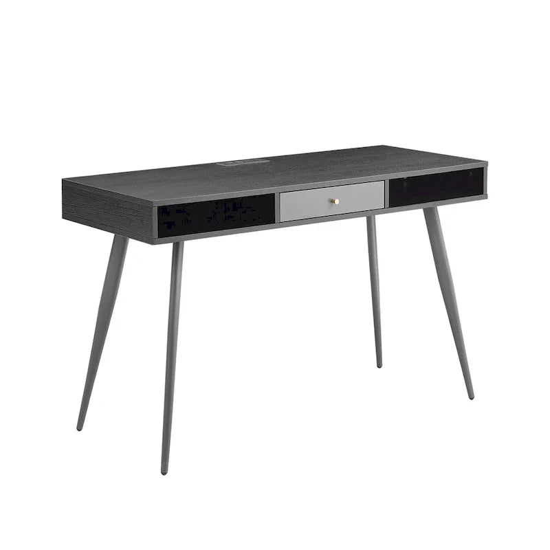 Bureau du milieu du siècle avec ports USB et prise de courant, bureau d'étude moderne avec tiroirs, bureau d'ordinateur pour la maison