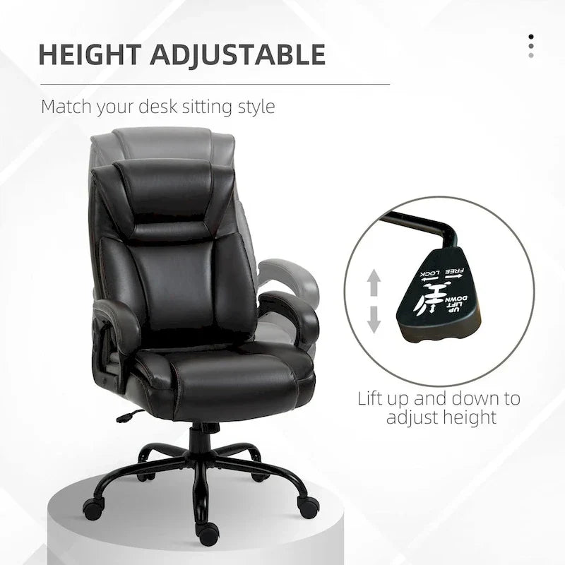 Fauteuil de bureau exécutif avec siège large, chaise de bureau d'ordinateur à dossier haut, hauteur réglable et roulettes pivotantes