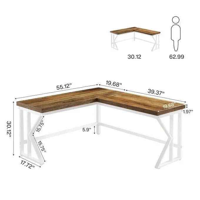 Bureau d'ordinateur en forme de L, bureau d'angle industriel pour la maison