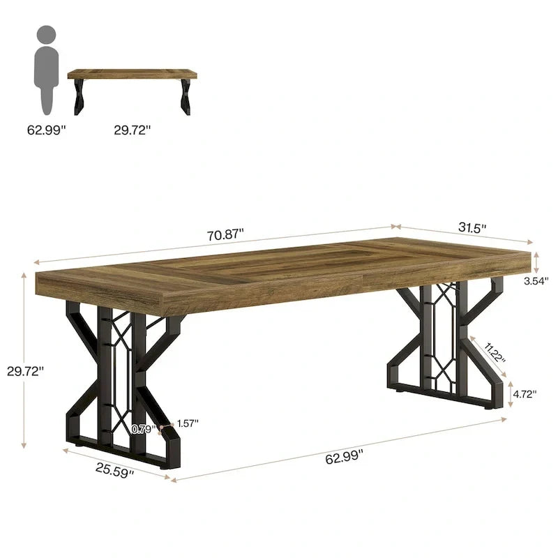 Grand bureau de direction de 63 pouces, bureau d'ordinateur rustique marron
