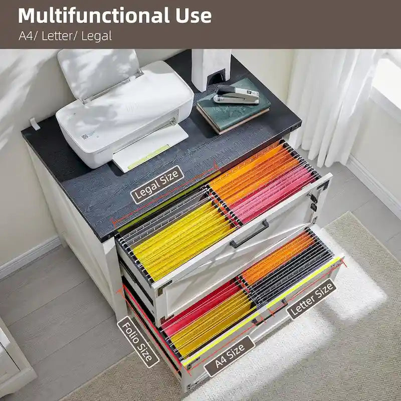 Farmhouse 2 Drawer File Cabinet, Lateral Filing Cabinet with Lock