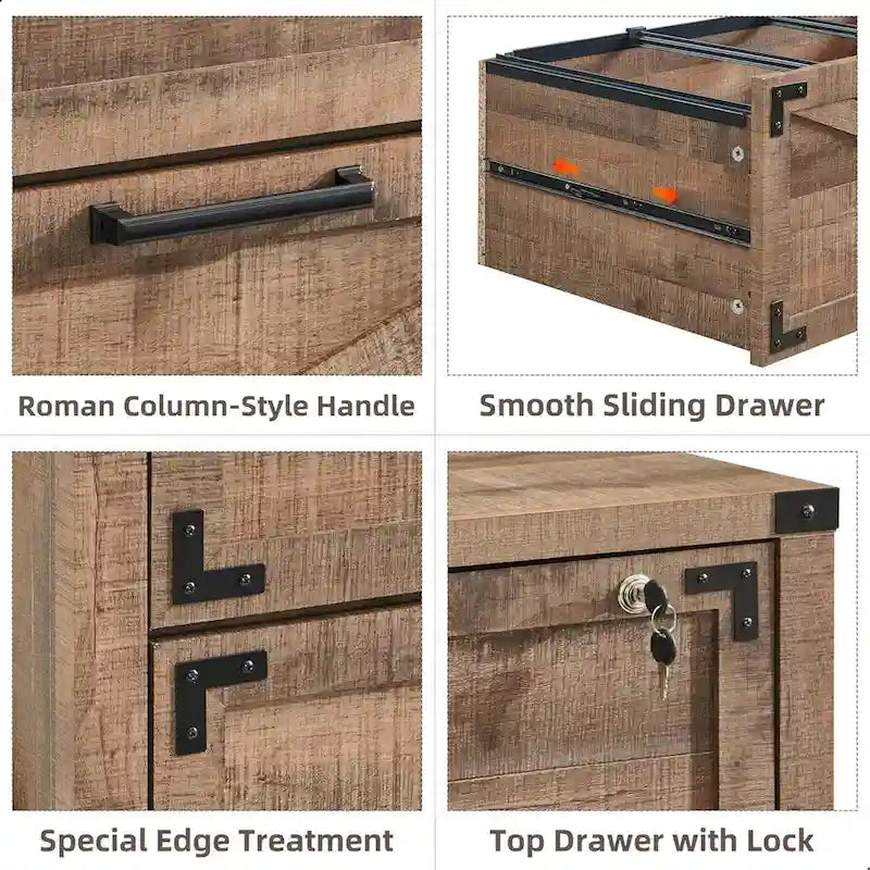 Farmhouse 2 Drawer File Cabinet, Lateral Filing Cabinet with Lock