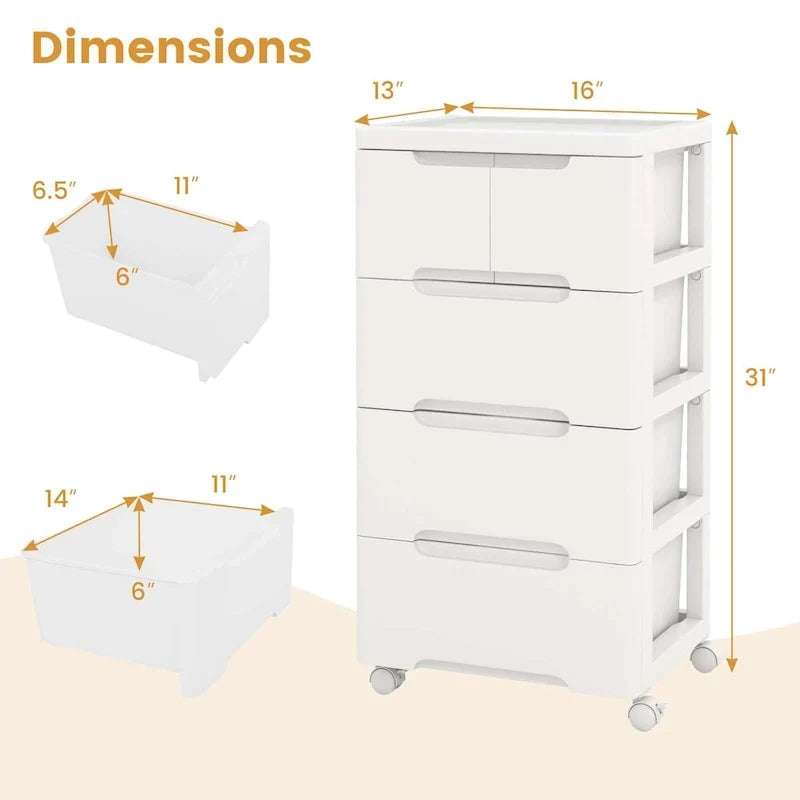 Costway 1 chariot de rangement roulant en plastique à 5 tiroirs avec 4 universels - Voir détails