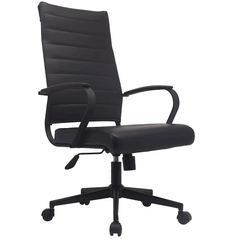 Fauteuil de bureau moderne à dossier haut en cuir PU nervuré, inclinable pour salle de conférence, ordinateur, chef, tâche de direction, patron