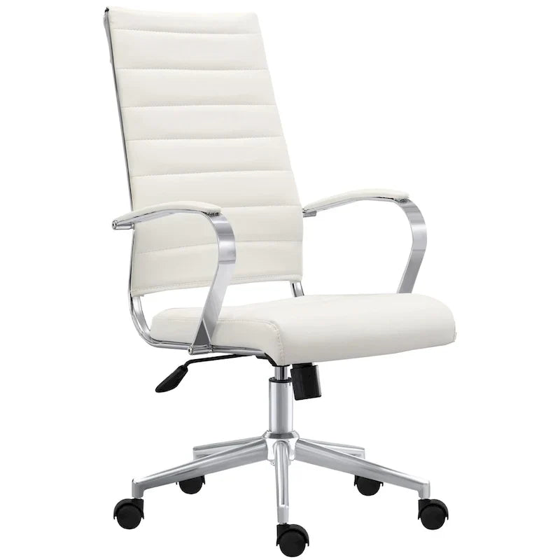Fauteuil de bureau moderne à dossier haut en cuir PU nervuré, inclinable pour salle de conférence, ordinateur, chef, tâche de direction, patron