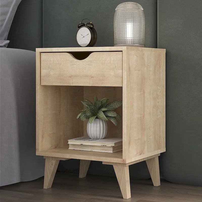 Table de Chevet ou Table d'Appoint Moderne en Bois avec 2 Tiroirs, 61 cm