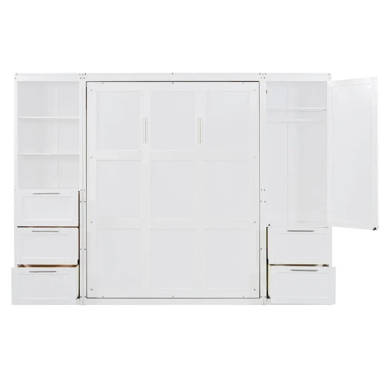 Lit escamotable Queen moderne avec placard et tiroirs
