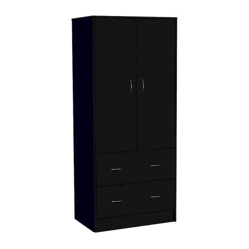 30.9 Armoire moderne à double porte avec deux tiroirs et tringle à vêtements pour chambre à coucher