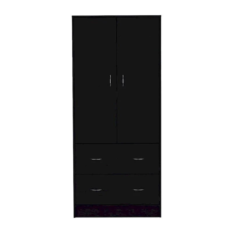 30.9 Armoire moderne à double porte avec deux tiroirs et tringle à vêtements pour chambre à coucher