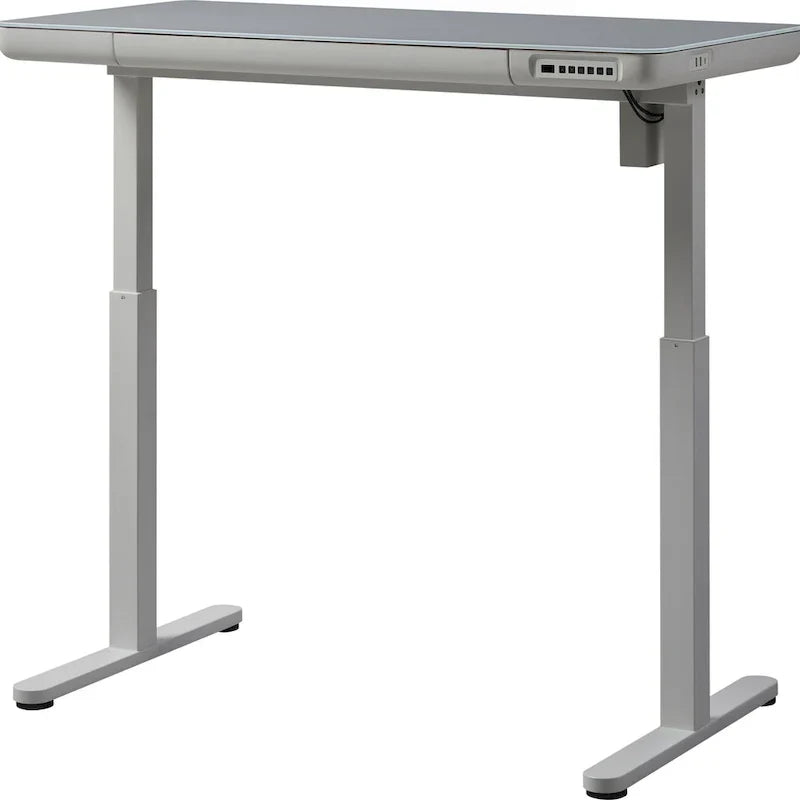 KOWO Bureau électrique debout en verre de 48 pouces avec plateau en verre trempé, poste de travail assis-debout réglable en hauteur pour bureau moderne