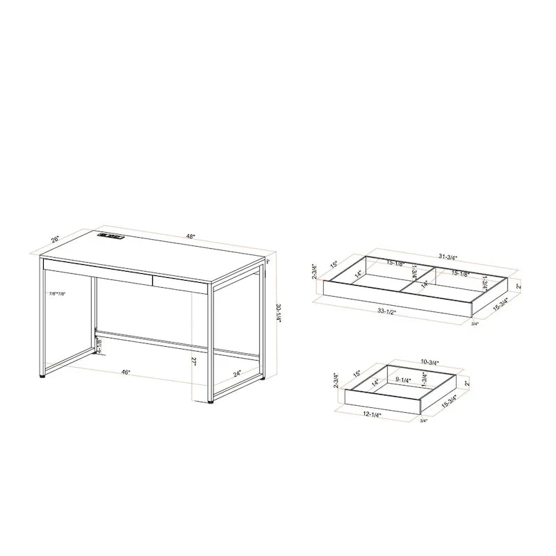 Bureau informatique Arthur Modern 122 cm en acier avec ports de charge par Furniture of America
