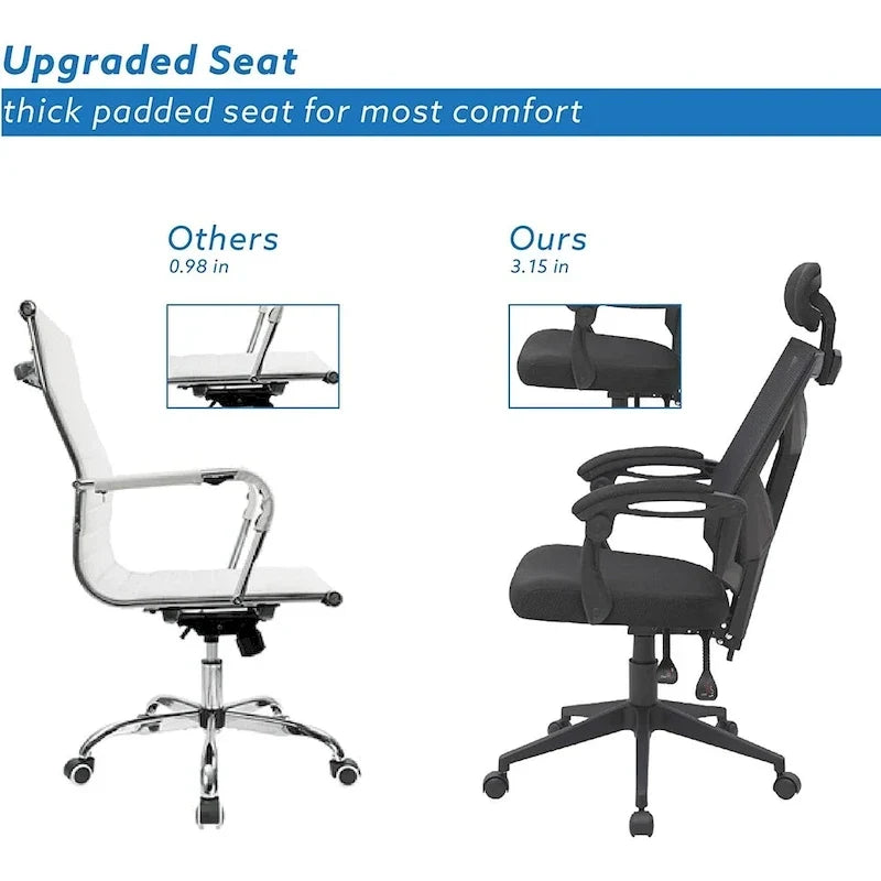 Chaise de bureau réglable avec appui-tête Fauteuil de bureau ergonomique en maille à dossier haut avec support lombaire et roulettes