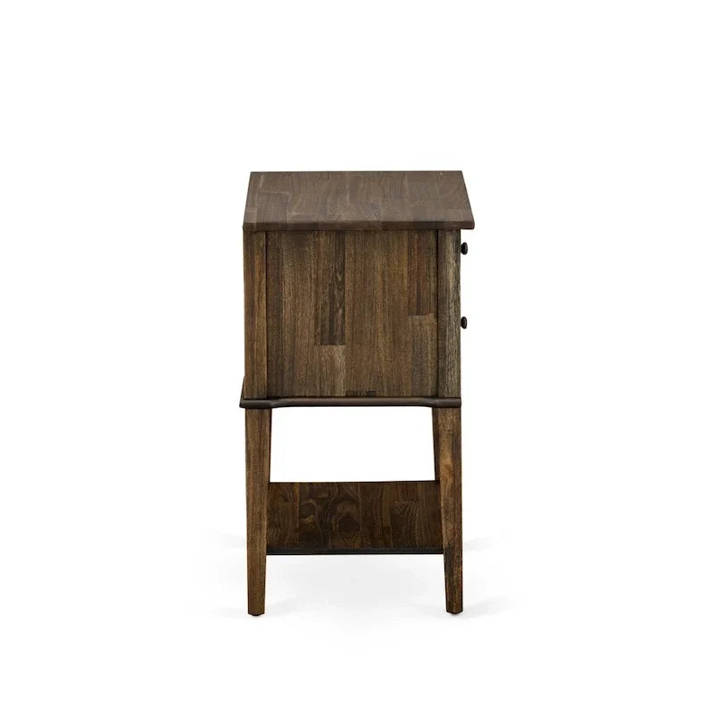 East West Furniture Ensemble de lit Queen Size – Cadre de lit marron avec tête de lit et petite table de chevet – Pieds finition noire (options de table d'appoint)