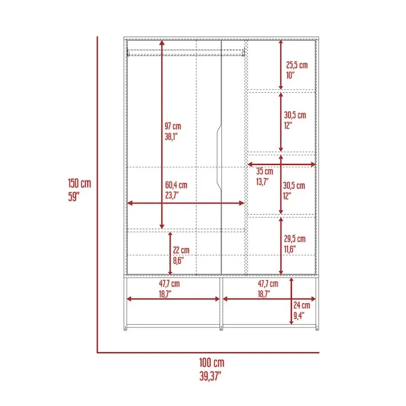 Armoire double rose FM Furniture avec tringle