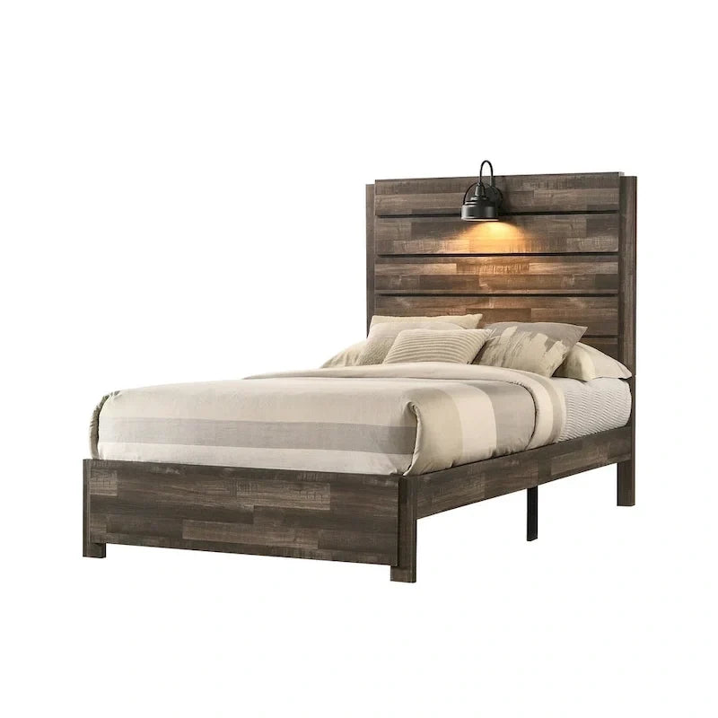 Ensemble de chambre à coucher Edyth 3 pièces marron avec plateforme