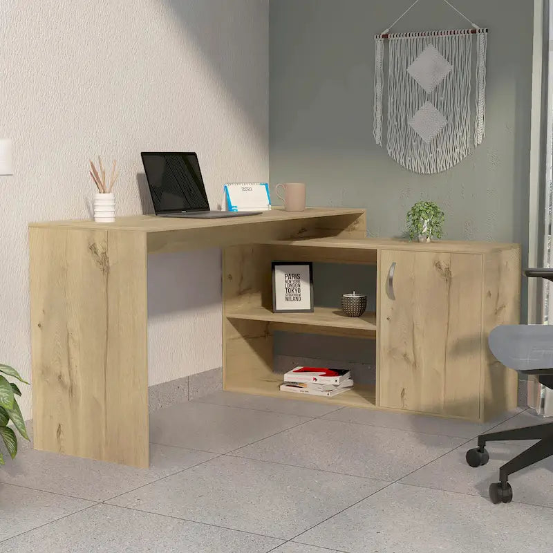 Bureau d'angle avec deux étagères et une armoire à porte unique FM Furniture Dallas