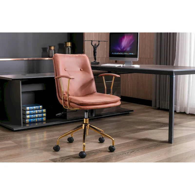 Porthos Home Tilly, chaise de bureau, cuir PU, piétement à roulettes en chrome doré