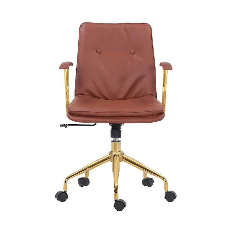 Porthos Home Tilly, chaise de bureau, cuir PU, piétement à roulettes en chrome doré