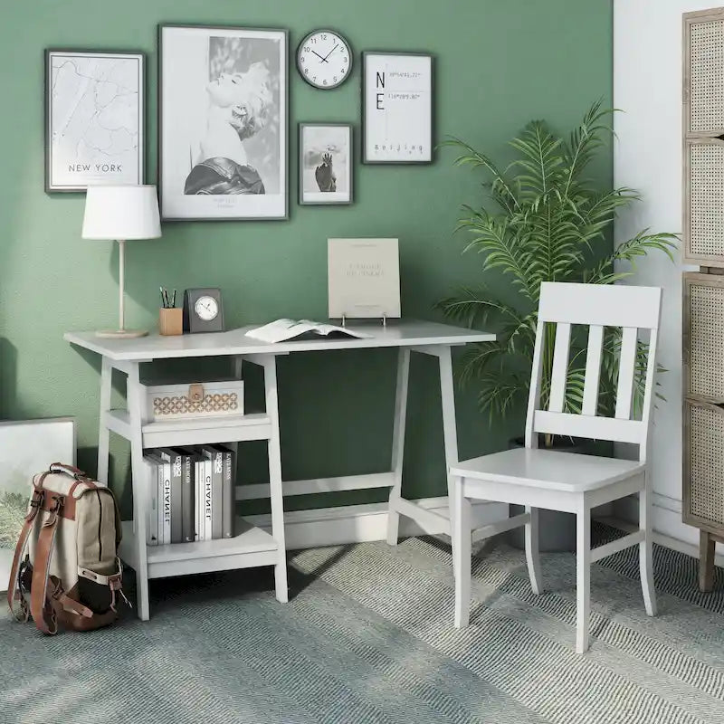 Bureau d'ordinateur en verre Oller Transitional de 120 cm en 2 pièces avec chaise par Furniture of America
