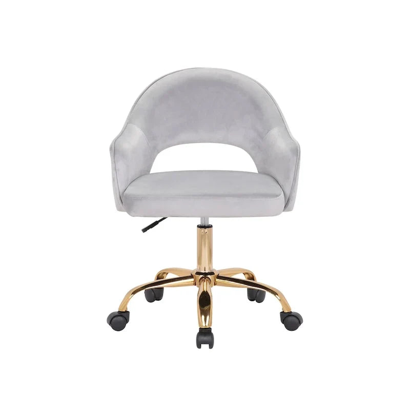 Chaise de bureau pivotante en velours Porthos Home Camron, pieds chromés dorés