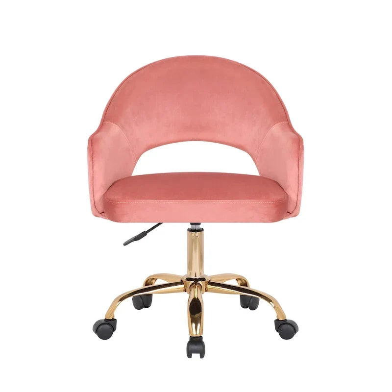 Chaise de bureau pivotante en velours Porthos Home Camron, pieds chromés dorés