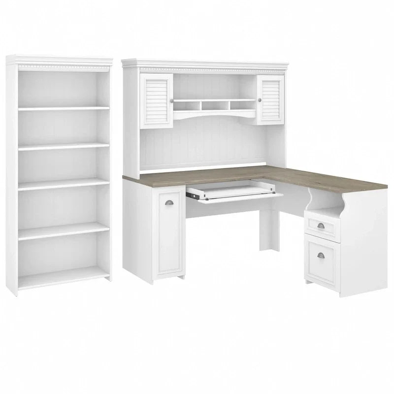 Bureau d'angle en L 60 W Fairview avec huche et bibliothèque de Bush Furniture