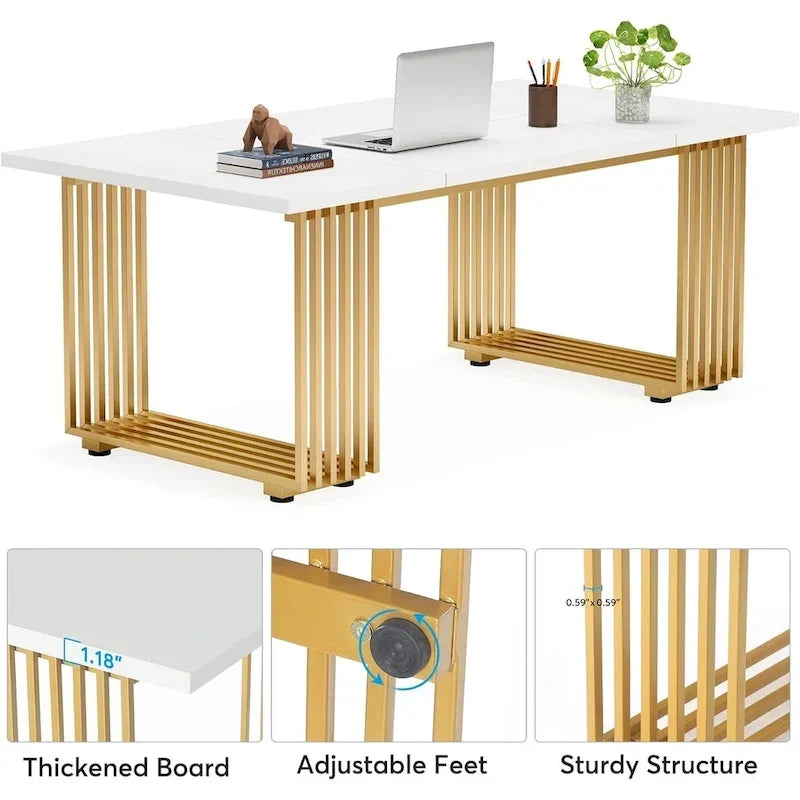 Bureau de direction moderne de 70,9 pouces avec pieds en métal doré