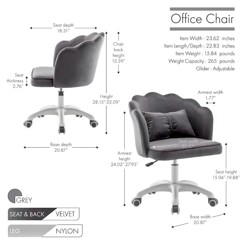 Fauteuil de bureau en velours festonné Taio Porthos Home avec base en nylon