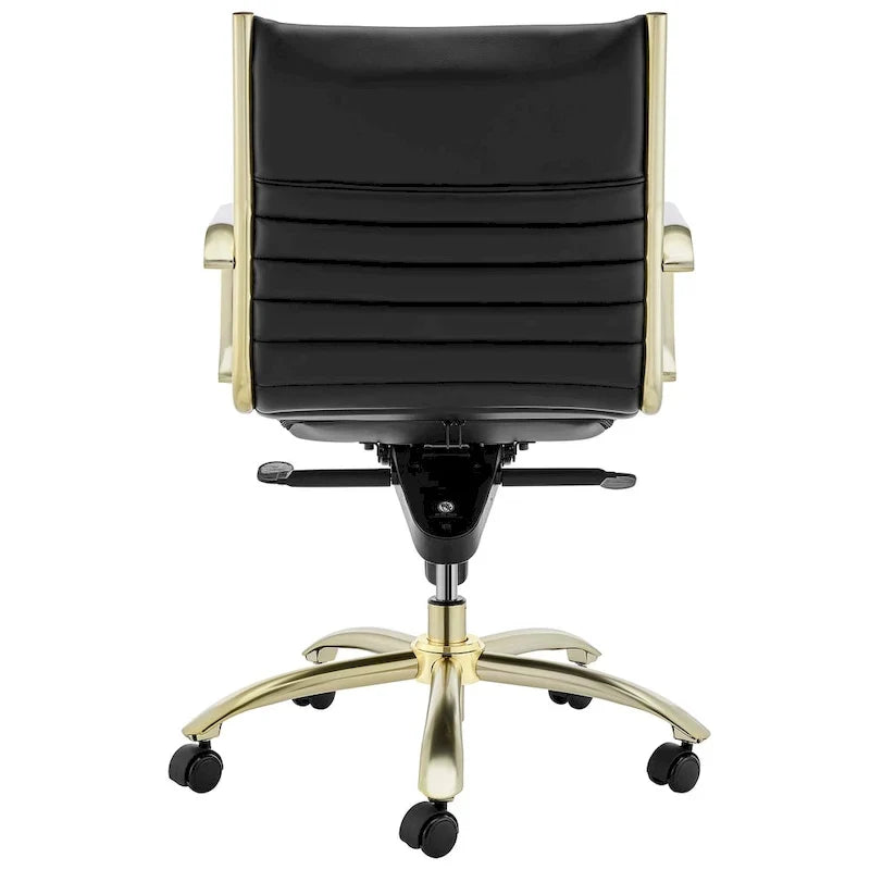 Chaise de bureau Dirk Low dossier bas, noire avec piétement doré brossé mat