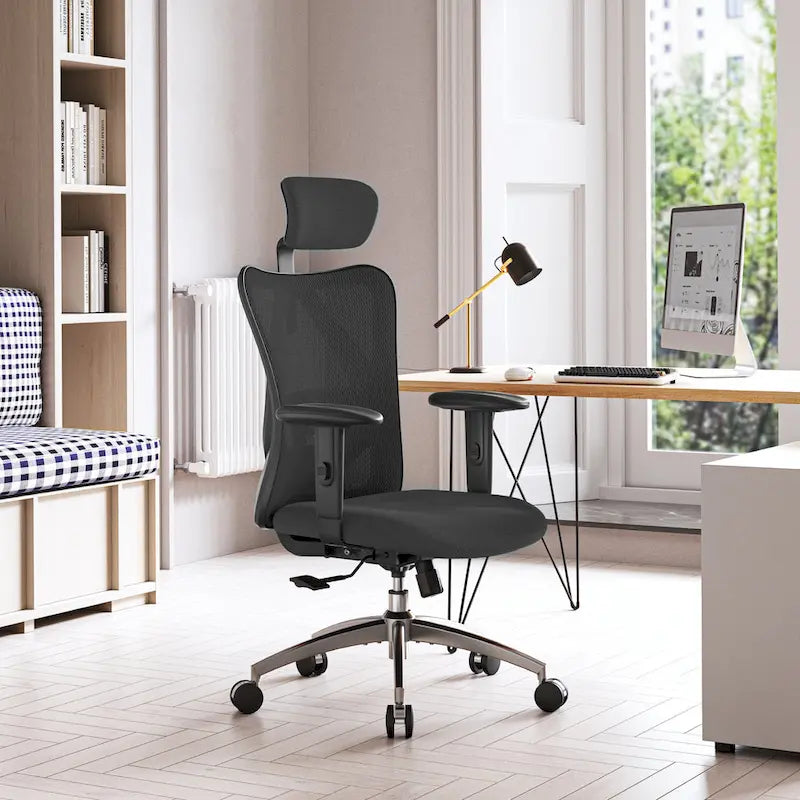 Chaise de bureau ergonomique SIHOO avec soutien lombaire réglable, Chaise de bureau dossier haut pour personnes grandes et fortes, Noir - 68*70*130