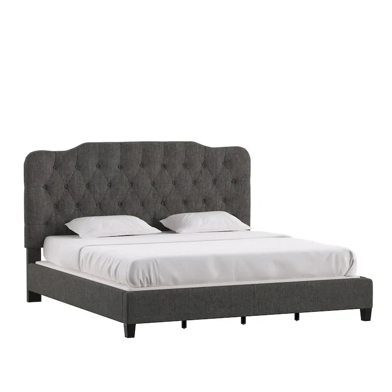 Lit Ginny de style classique en forme de dos-d'âne avec matelassage capitonné en losanges et diamants, par iNSPIRE Q