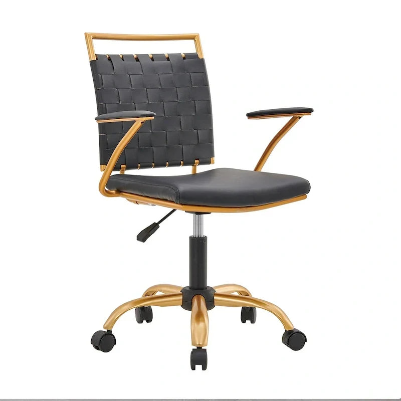 Chaise de bureau pivotante à dossier mi-haut en cuir doré LUXMOD pour ordinateur