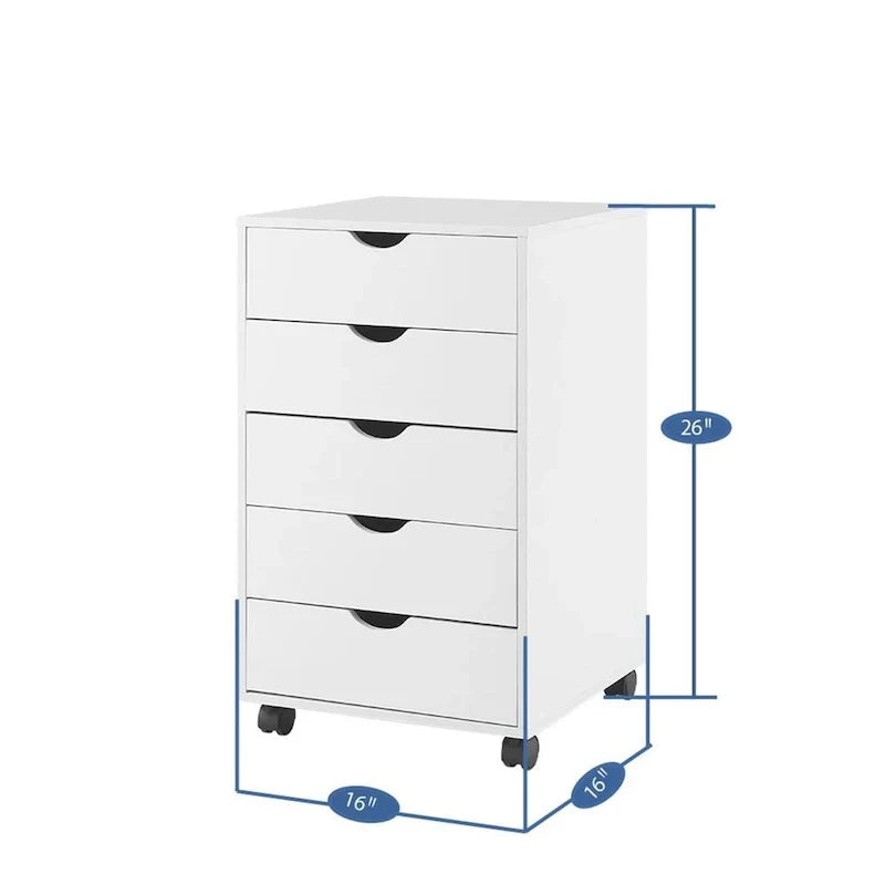 Meuble de rangement en bois portable à 5 tiroirs avec roulettes à 360°, design coulissant facile et rangement supérieur supplémentaire