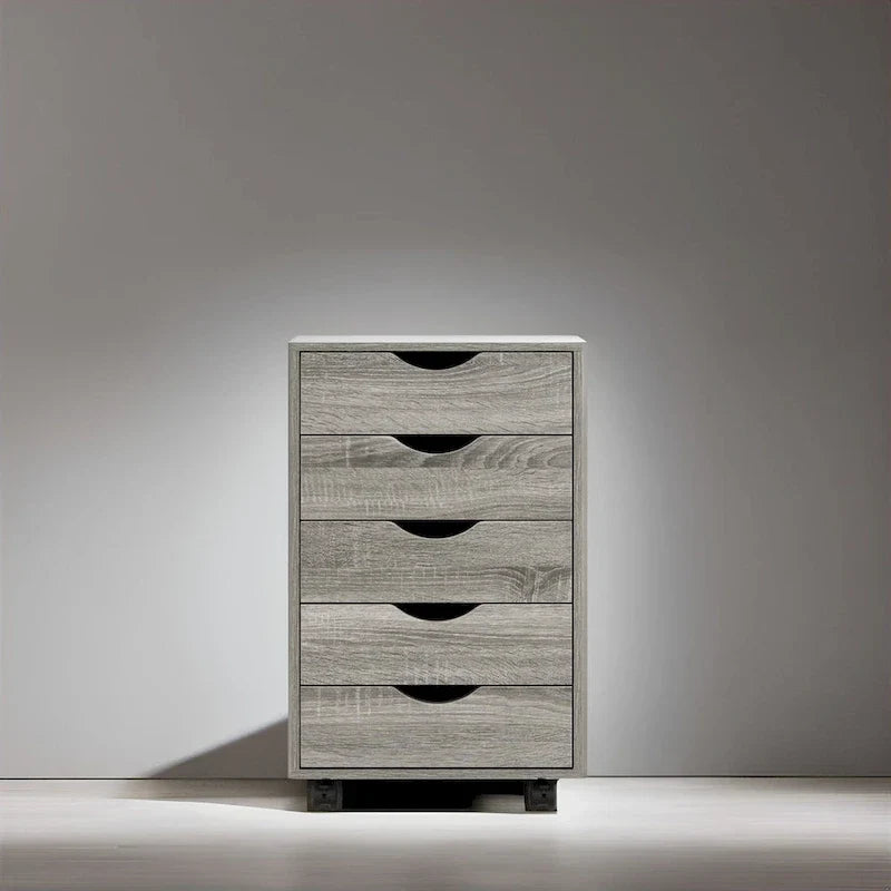 Meuble de rangement en bois portable à 5 tiroirs avec roulettes à 360°, design coulissant facile et rangement supérieur supplémentaire