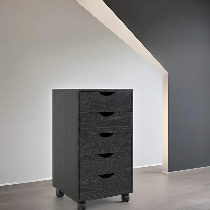 Meuble de rangement en bois portable à 5 tiroirs avec roulettes à 360°, design coulissant facile et rangement supérieur supplémentaire