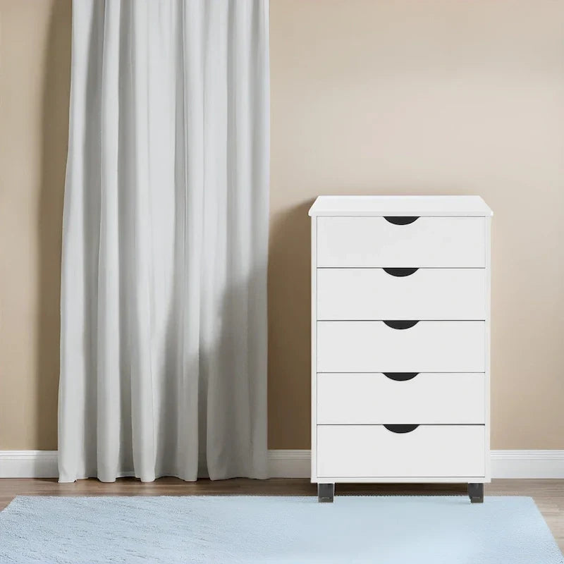 Meuble de rangement en bois portable à 5 tiroirs avec roulettes à 360°, design coulissant facile et rangement supérieur supplémentaire