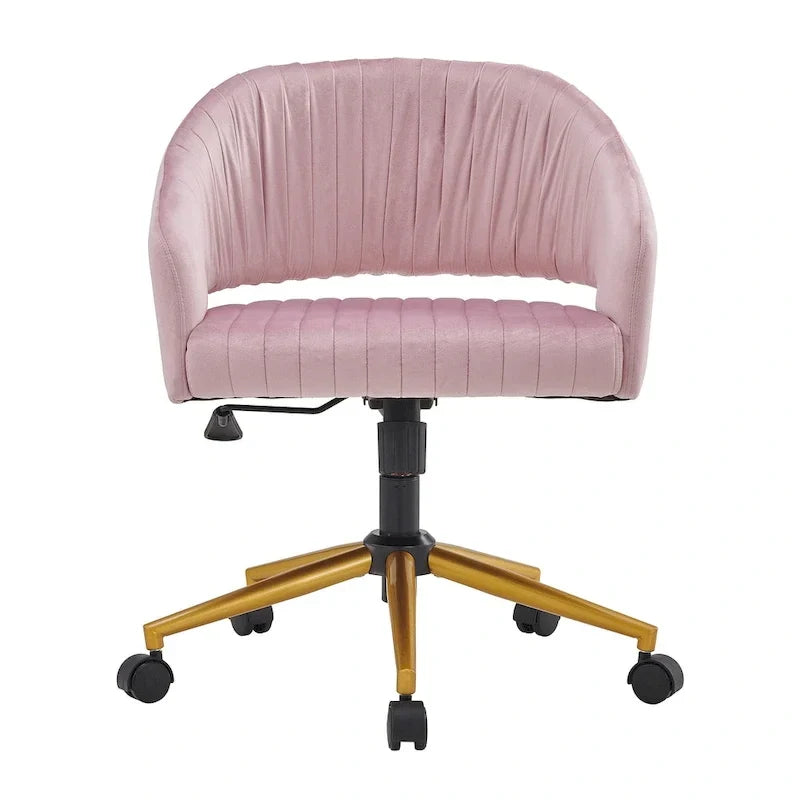 Chaise de bureau moderne dorée en velours pivotante et réglable en hauteur