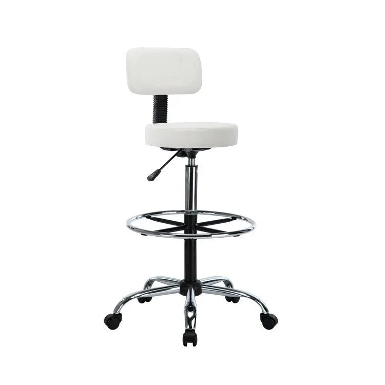 Tabouret de travail roulant réglable avec siège en similicuir et repose-pieds pliable, tabouret polyvalent pour bureau à domicile, coiffeuse,
