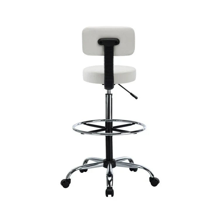 Tabouret de travail roulant réglable avec siège en similicuir et repose-pieds pliable, tabouret polyvalent pour bureau à domicile, coiffeuse,