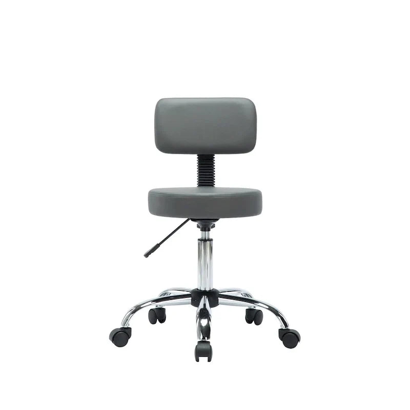 Tabouret de travail roulant réglable avec siège en similicuir et repose-pieds pliable, tabouret polyvalent pour bureau à domicile, coiffeuse,