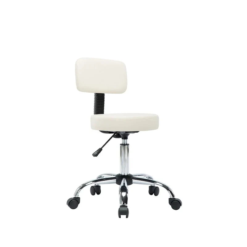 Tabouret de travail roulant réglable avec siège en similicuir et repose-pieds pliable, tabouret polyvalent pour bureau à domicile, coiffeuse,