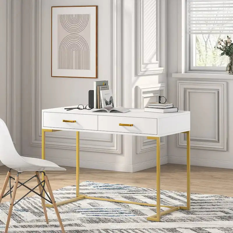 Bureau d'ordinateur moderne / Bureau de travail avec 2 tiroirs pour chambre à coucher, bureau à domicile