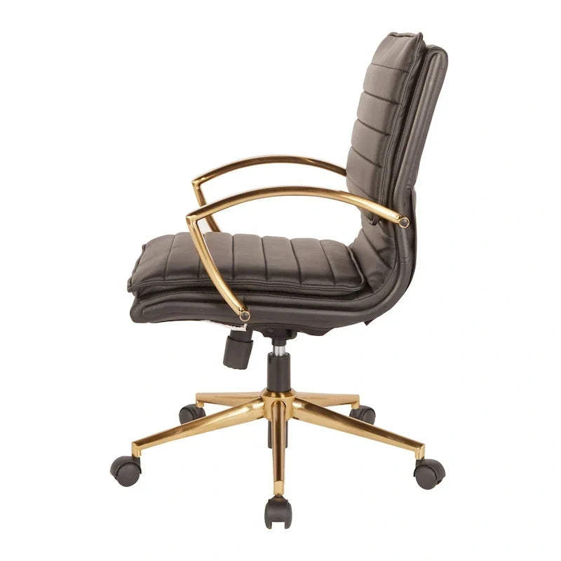Chaise de bureau mi-hauteur en similicuir avec base dorée OSP Home Furnishings
