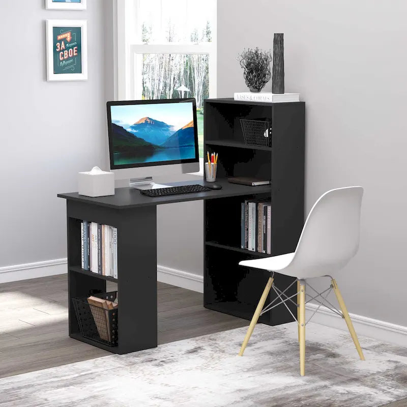 HOMCOM Bureau informatique compact et moderne avec étagères de rangement à 6 niveaux, table d'écriture avec bibliothèque pour le bureau à domicile